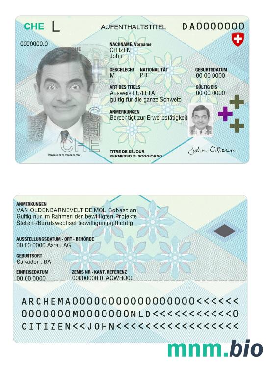 Karta zezwolenia na pobyt w Szwajcarii w pełni edytowalna PSD